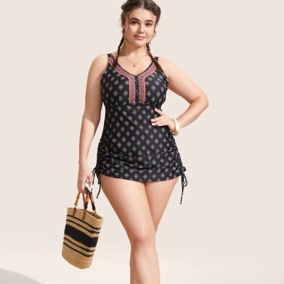 V Neck Bandana Print Drawstring Swim Top Size M (us size 10) - Picture 3 of 4